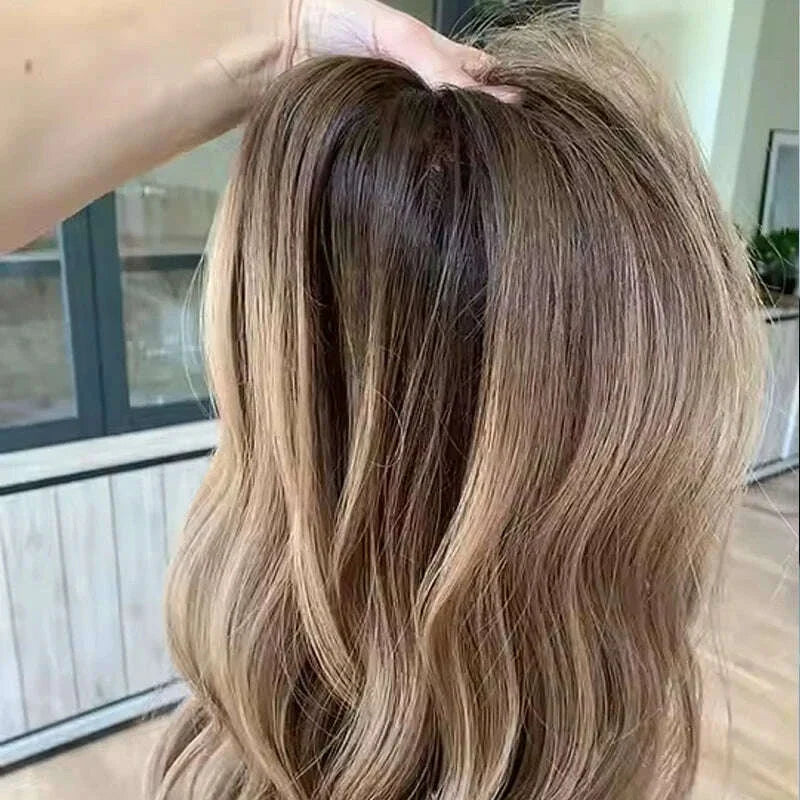 Premium European Synthetic Hair lace Top Jewish wig Brown caramel highlights colored lace front wig Hight Density For Women Use