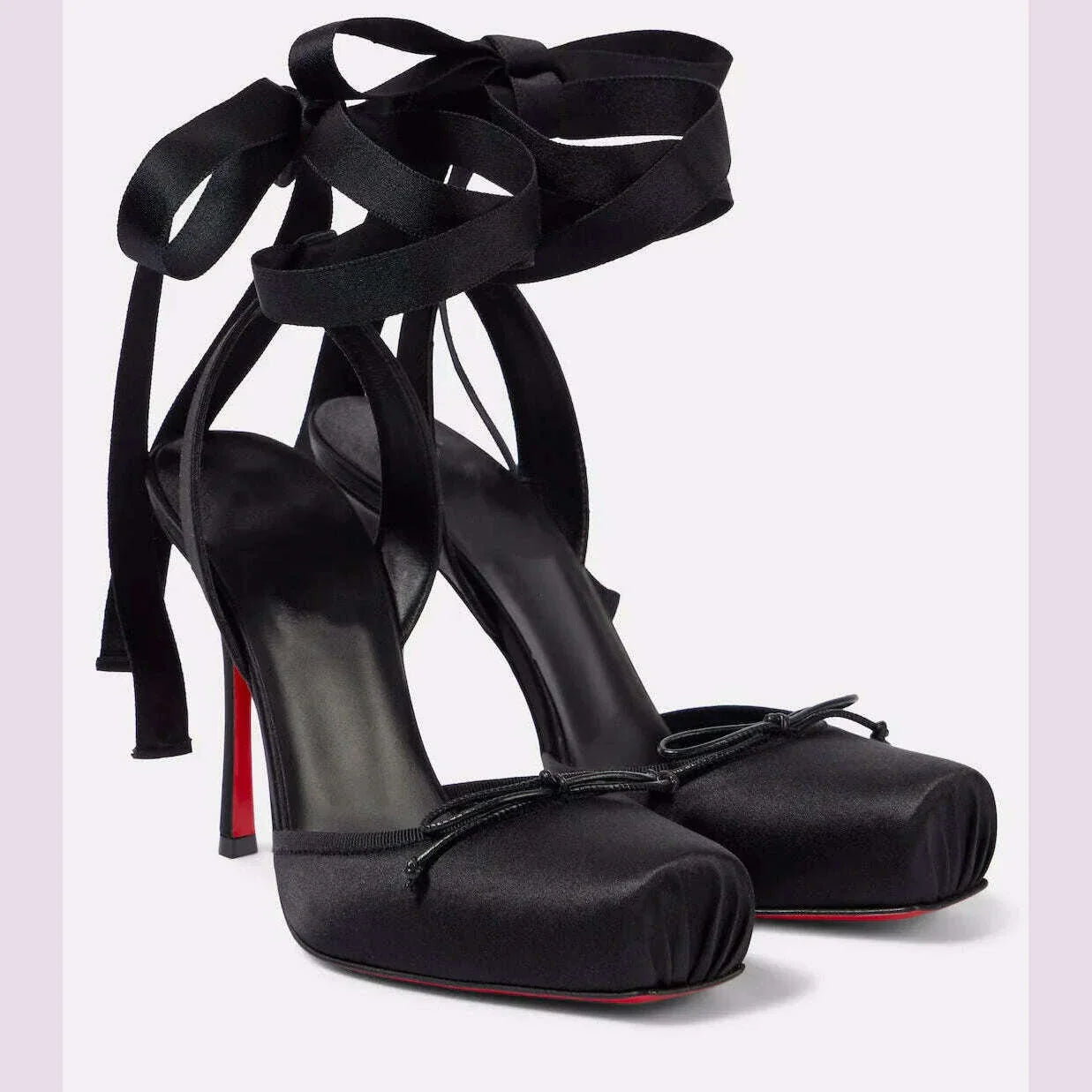 Ladies' New Summer Square Satin High-heeled Sandals with Ankle Straps, Fashionable Party and Banquet Ballet High-heeled Shoes
