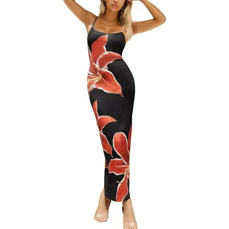 Sexy Tight Floral Print Strapless Dress Spring Summer New Arrival Cross-Border Hot Sale Ins Style Women's Ankle-Length Gown