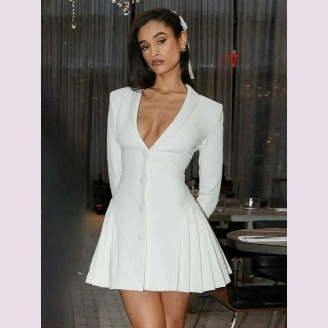Woman Clothing Long Sleeve Single Breasted Ruffles Blazer Dress 2024 Autumn High Waist Tunics White Party Dresses Black Vestidos