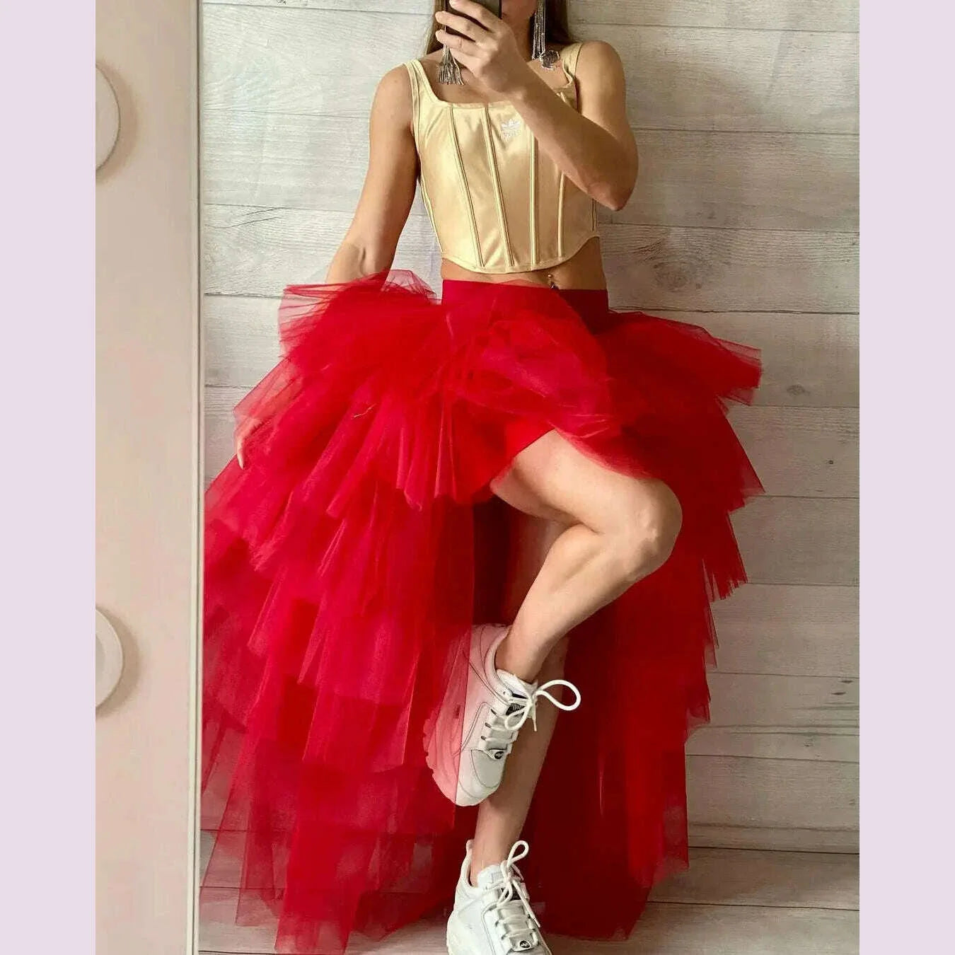 Women Tulle Petticoat Tiered High Low Elastic Waist Tutu Skirts Puffy Long Soft Net Gown Underskirt Prom Maxi Skirt Free Size