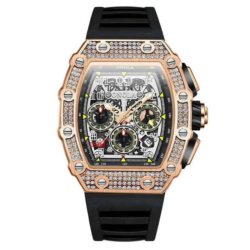 Unique Fashion Design Diamond Inlaid Men's Watch ONOLA Luxury Full-automatic Mechanical Waterproof Tape Watches Men clock