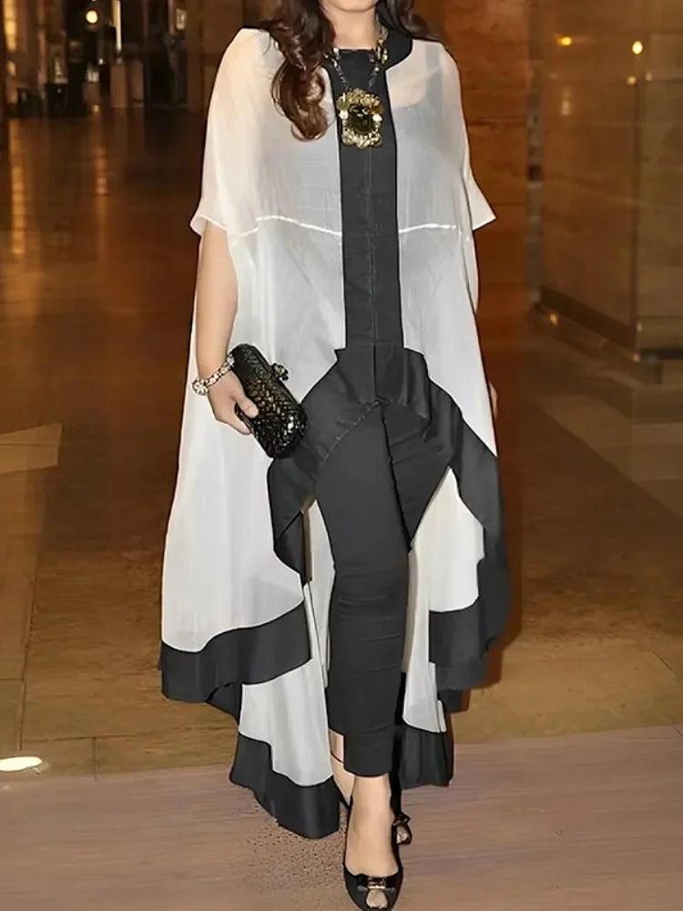 Beautyblue Casual Summer Sunscreen Shirt Elegant Perspective Blouse for Women Summer Batwing Sleeves High-low See-Through Tops
