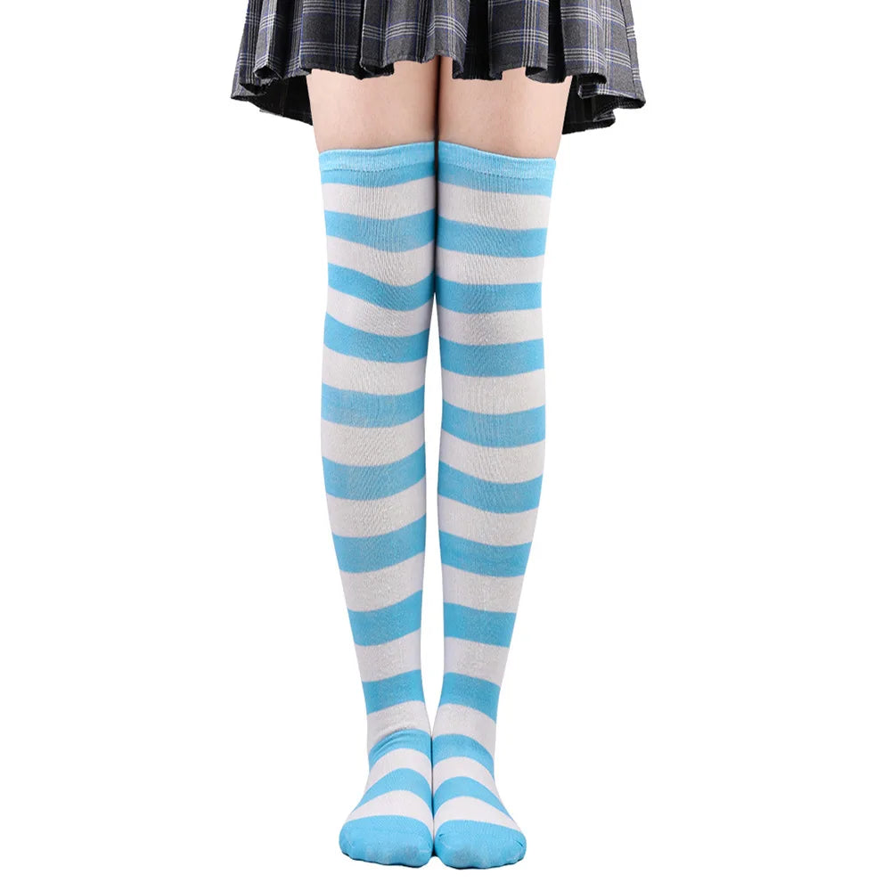 Wide Striped Stockings Women Over Knee High Long Socks Christmas Halloween Cosplay Anime Performance Party Gifts Socks Colorful
