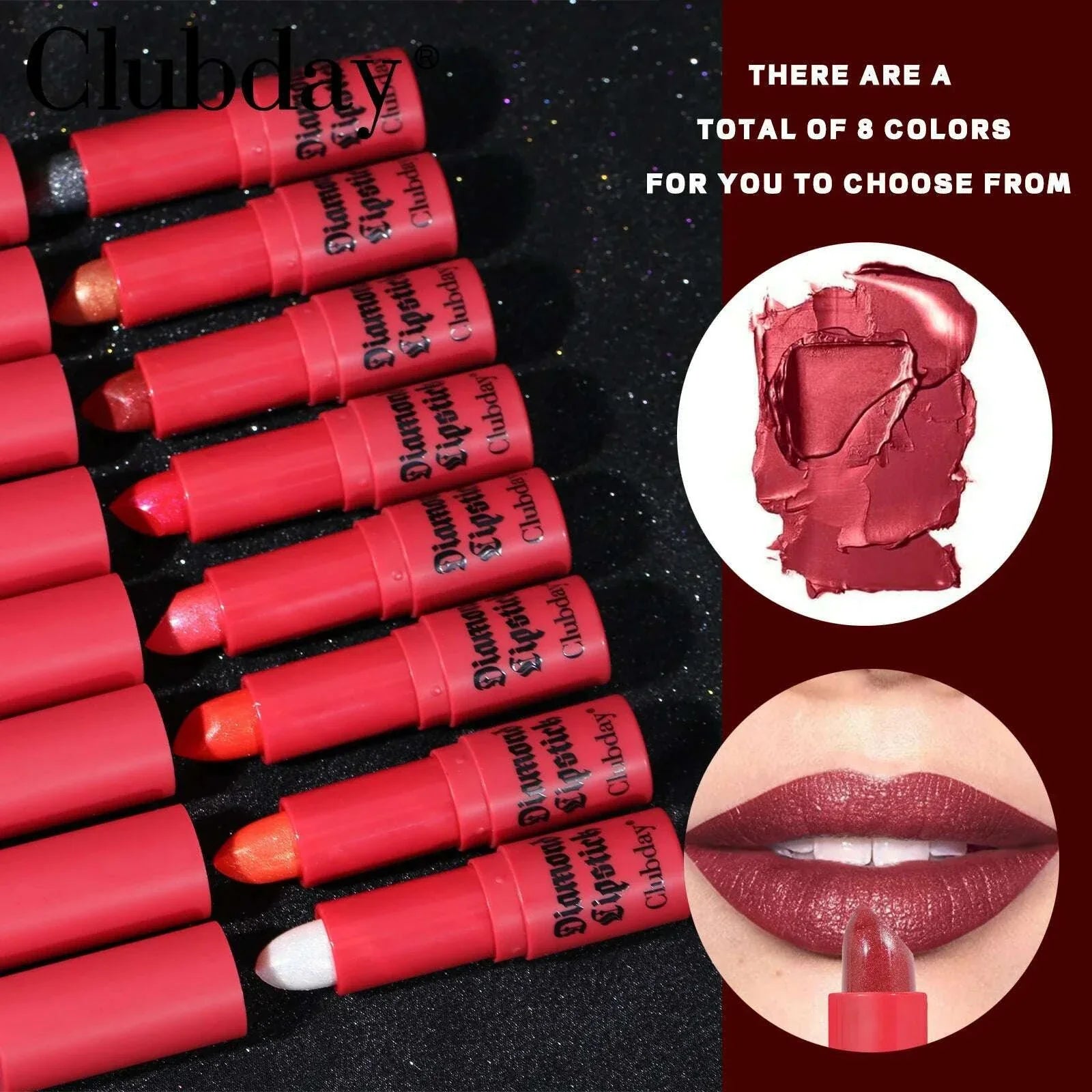 8 Colors Waterproof Diamond Glitter Lipstick Long Lasting Moisturizing Shiny Pearlescent Nude Red Lipsticks Lips Makeup Cosmetic