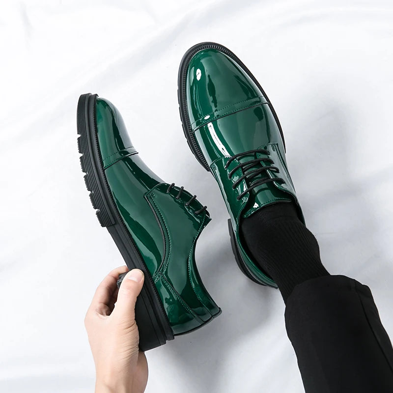 Classic Green Style Casual Derby Formal Shoes Career Office Leather Shoes Pointy Toe Handmade Business Wedding Dress Shoes Men