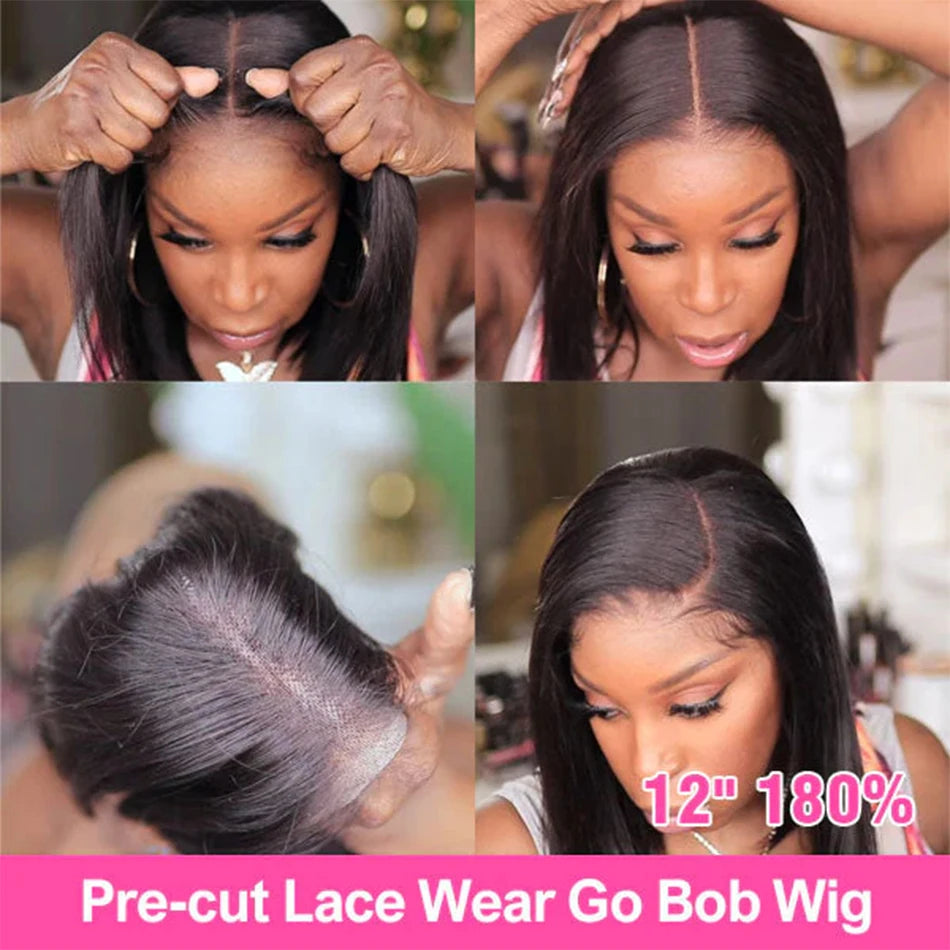 Short Bob Wig Straight Human Hair Wigs 13x4 Transparent Lace Frontal Wig Pre Plucked Virgin Human Hair Lace Closure Wig 180%