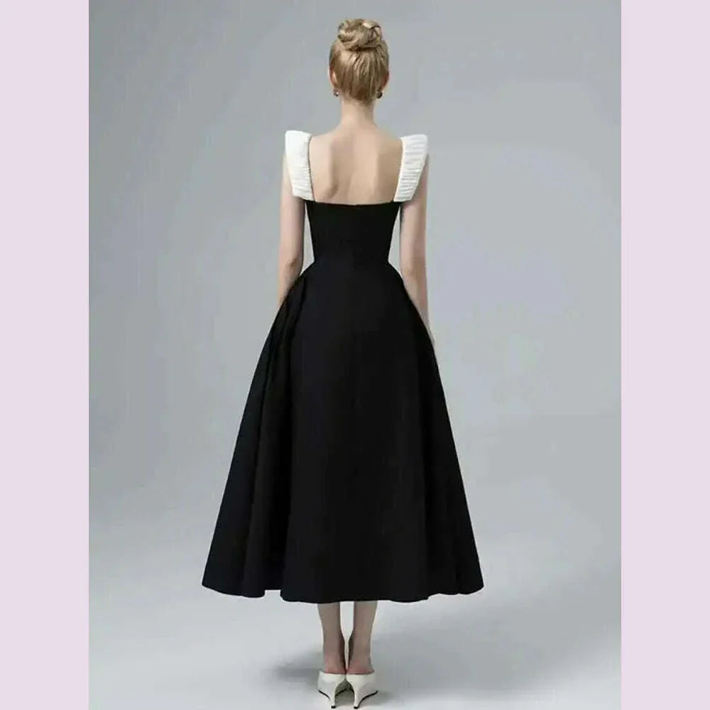 DEAT Elegant Dress Contrast Color Wide Slip Sleeveless A-line Backless Women's Evening Dress 2025 Spring New Fashion 13DB4369