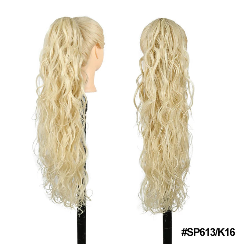 Julianna Synthetic Kanekalon Black Drawstring Water Wave Ponytail Extension Female Curly Wavy Clip In Ponytail Hair Extension