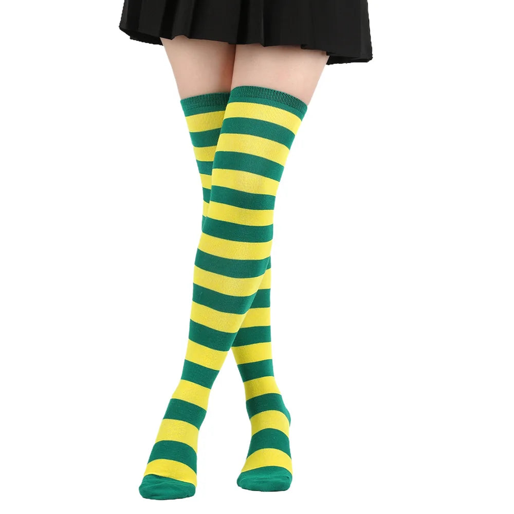 Wide Striped Stockings Women Over Knee High Long Socks Christmas Halloween Cosplay Anime Performance Party Gifts Socks Colorful