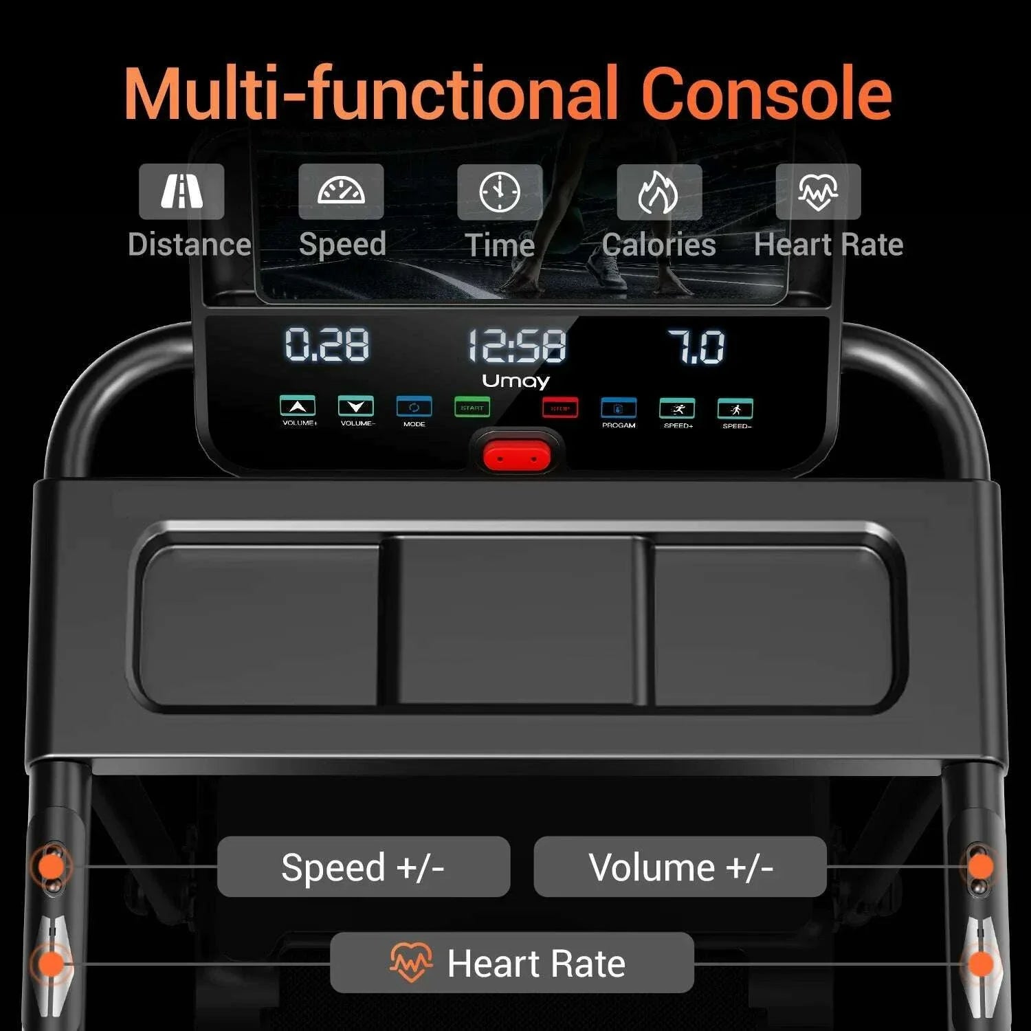 3.0HP Brushless Foldable Home Treadmill | 300LB Capacity | HR Monitor & Dual Shock Absorption | Cup/Phone Holder | Quiet Design
