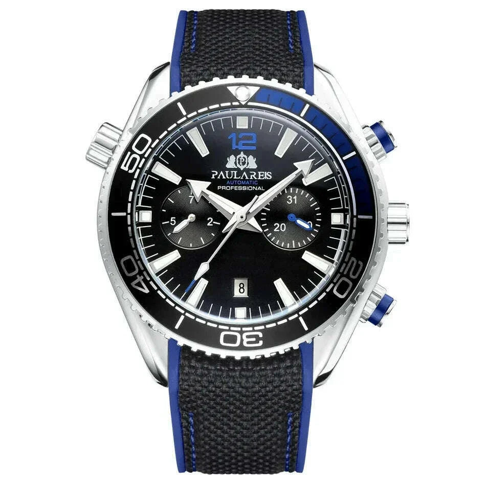 Automatic Watch for Men Mechanical Canvas Rubber Strap Orange Blue Red Multifunction Date Month Reloj Hombre Baratos