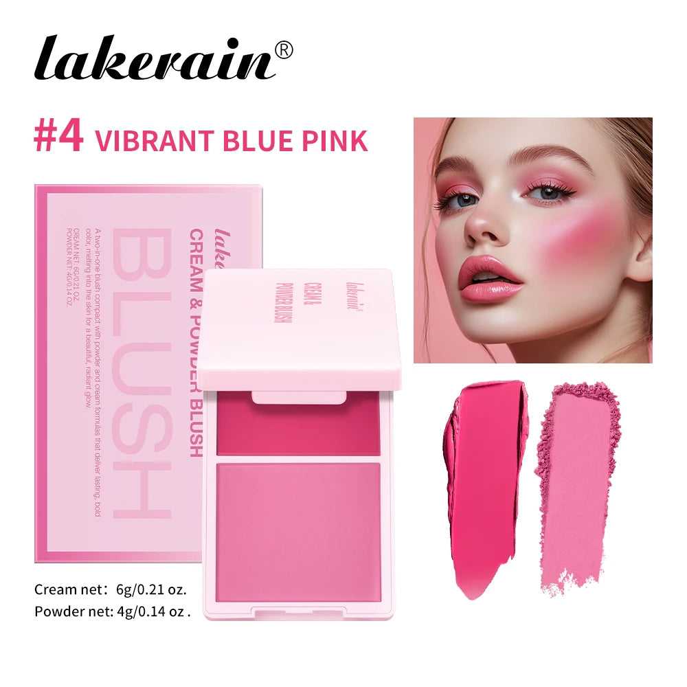 2in1 Cream & Powder Blush Matte Dewy Rosy Blush Makeup Pan Long-lasting Wearing High Pigment Natural Matte Blush Palette