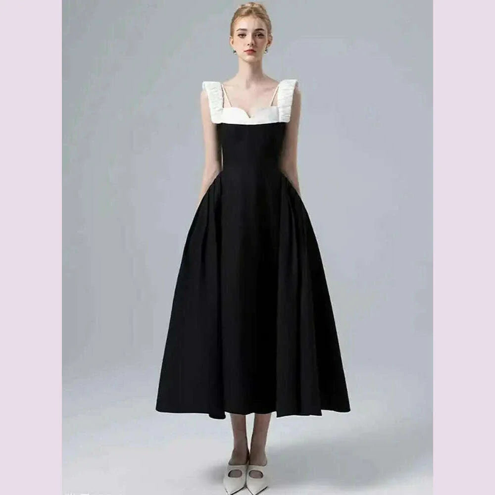 DEAT Elegant Dress Contrast Color Wide Slip Sleeveless A-line Backless Women's Evening Dress 2025 Spring New Fashion 13DB4369