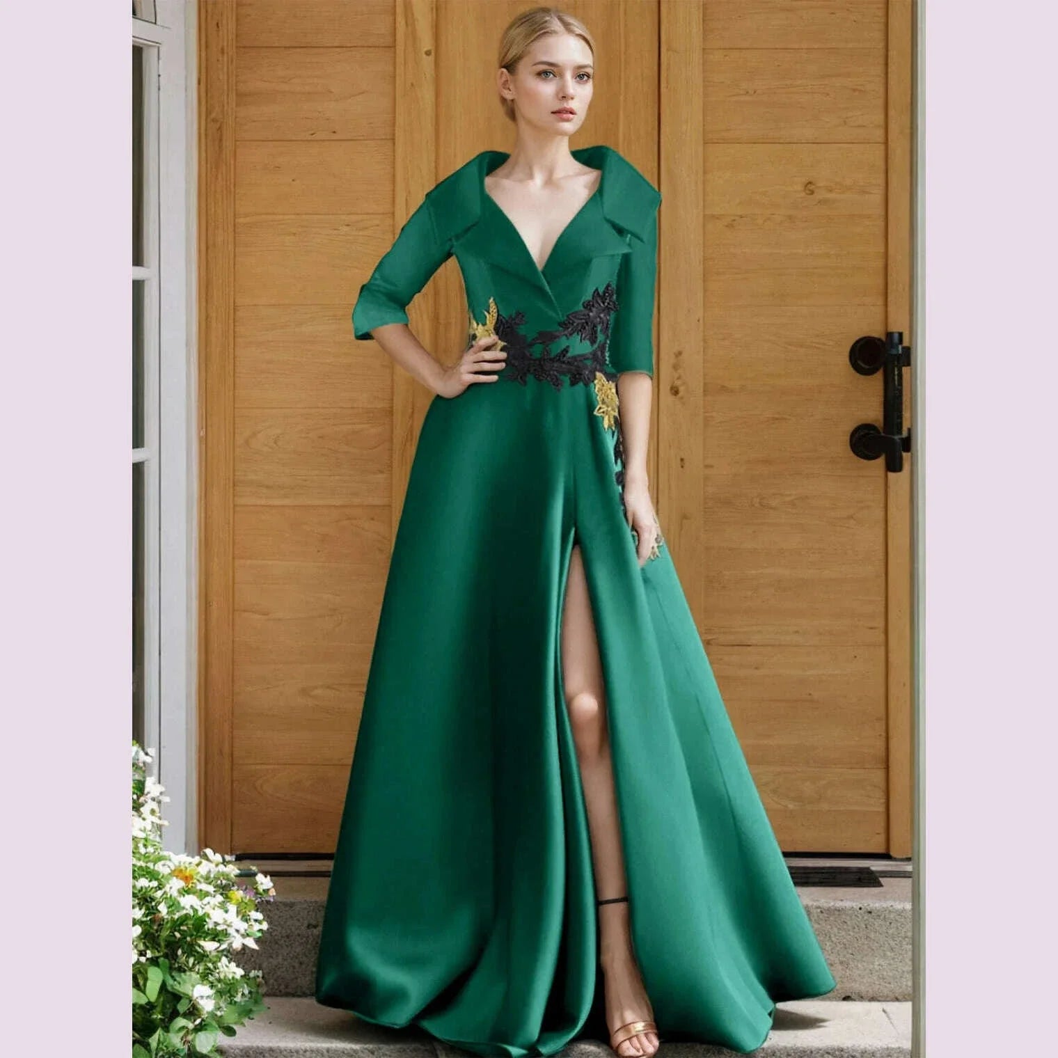A-Line Evening Gown Elegant Dress Formal Floor Length Shirt Collar Pocket with Appliques dress to impress 2025 free customized
