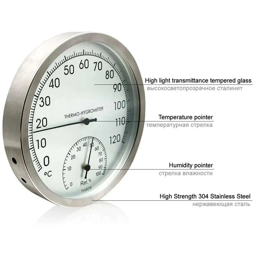 127mm Thermometer термометр Hygrometer Wall Hung Stainless Steel Indoor Outdoor Sauna Room Temperature Humidity Tester Monitor