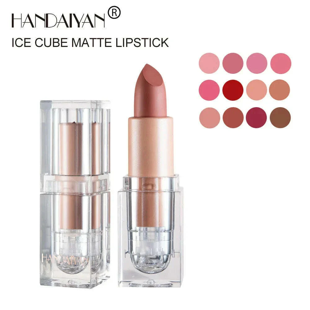 Handaiyan 12 Colors Matte Waterproof Velvet Nude Lipstick Sexy Red Brown Pigments Makeup Long Lasting Profissional