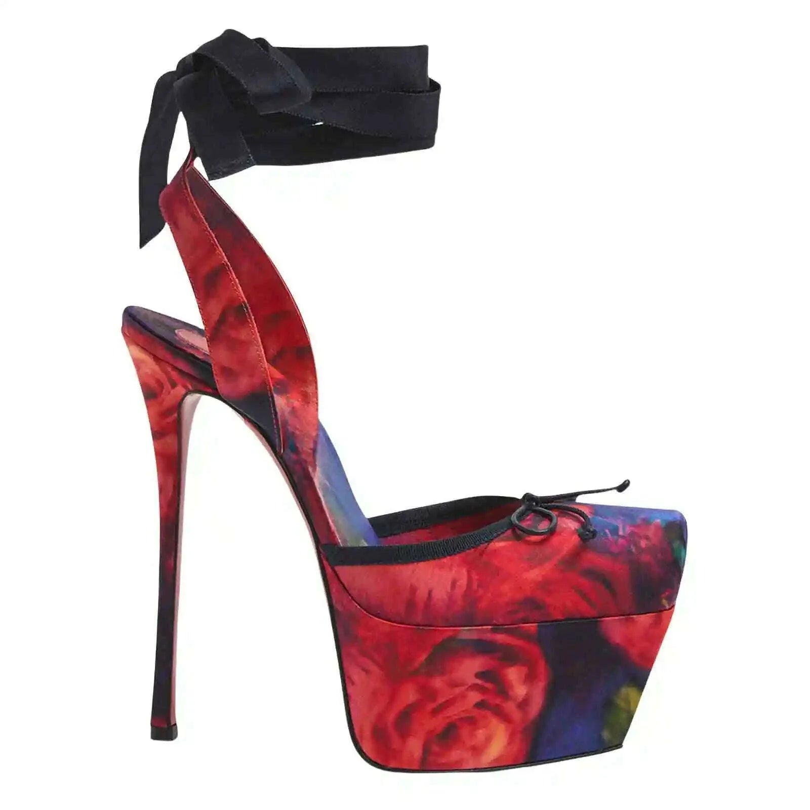 European and American High-heeled Dance Platform Silk Satin Square Bow Sandals Shoes Women Zapatos Mujer