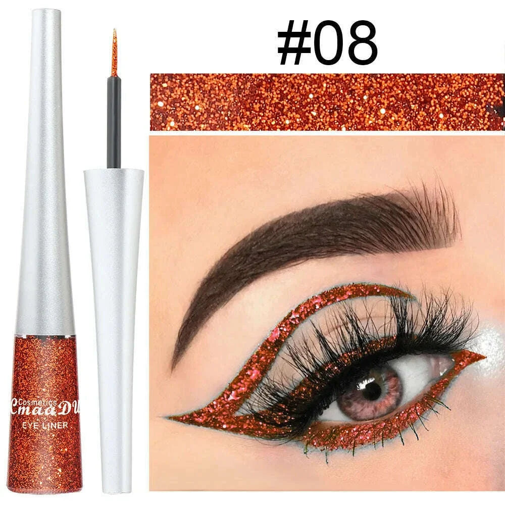 Glitter Liquid Eyeliner Pearlescent Diamond Eyeshadow 16 Color Sequins Blue Silver Pink Rose Gold Mini Fine Brush Eyeline Makeup