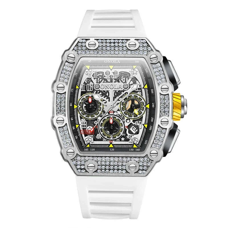 Unique Fashion Design Diamond Inlaid Men's Watch ONOLA Luxury Full-automatic Mechanical Waterproof Tape Watches Men clock