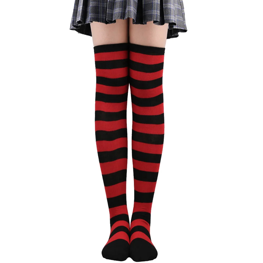 Wide Striped Stockings Women Over Knee High Long Socks Christmas Halloween Cosplay Anime Performance Party Gifts Socks Colorful
