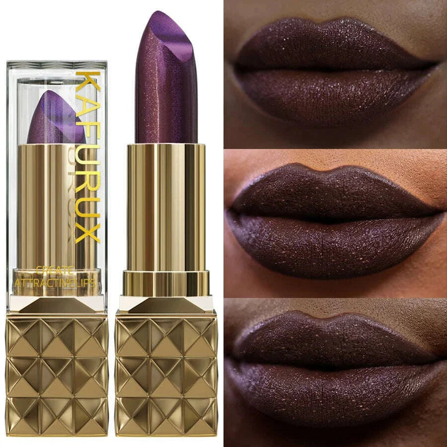 1pc Sexy Glitter Shiny Red Lipstick Pearlescent Lip Tint, Long Lasting Lip Senior Matte Lip Makeup Gifts for Women Metallic lip