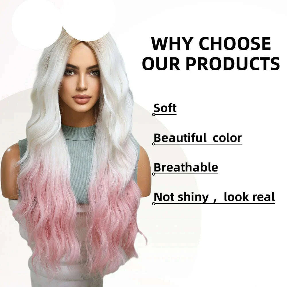 oneNonly Pink White Long Wig Blonde Rainbow Wavy Wigs Halloween Cosplay Party Wigs for Women Makeup Tools Synthetic Hair