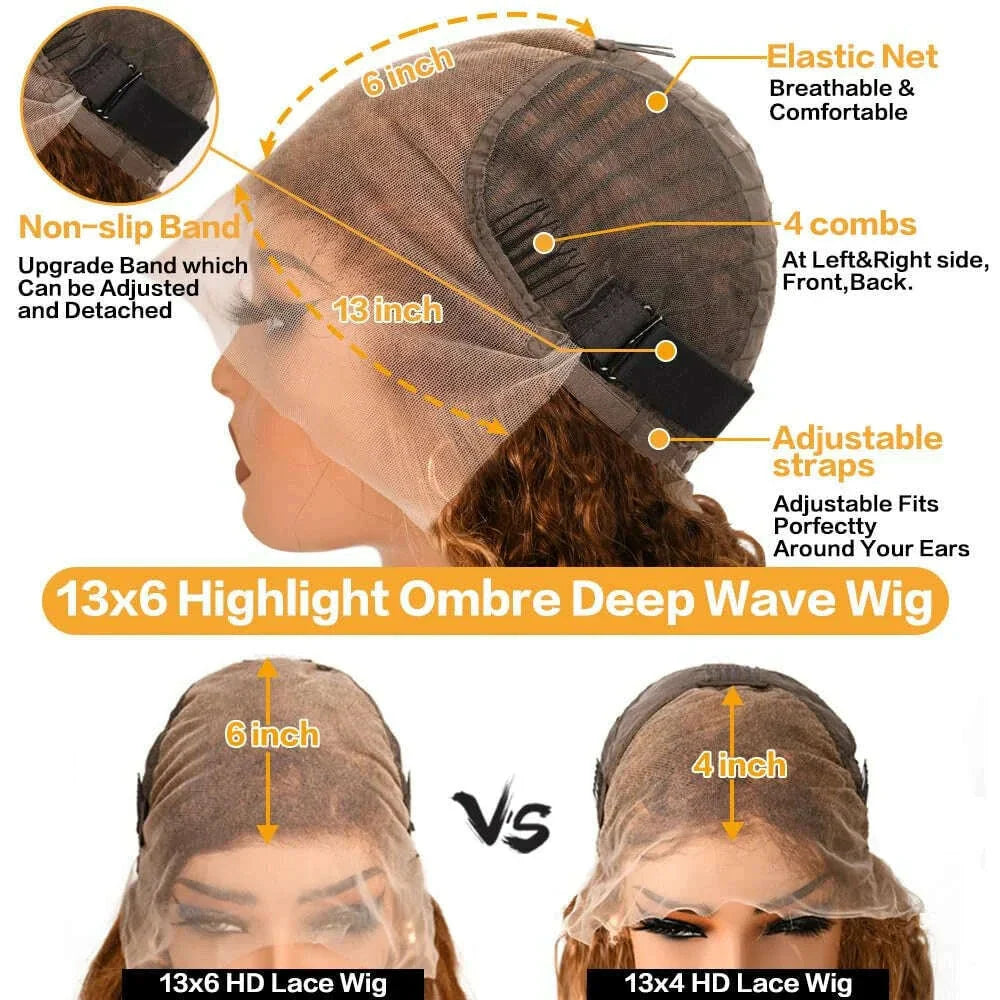 250% 4/27 Highlight 13x6 Deep Wave Lace Front Wigs Human Hair 13x4 Ombre Curly Wig Straight HD Front Wig Human Hair Pre Plucked