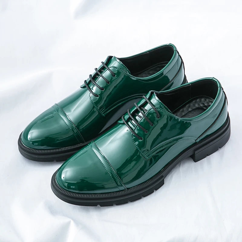 Classic Green Style Casual Derby Formal Shoes Career Office Leather Shoes Pointy Toe Handmade Business Wedding Dress Shoes Men