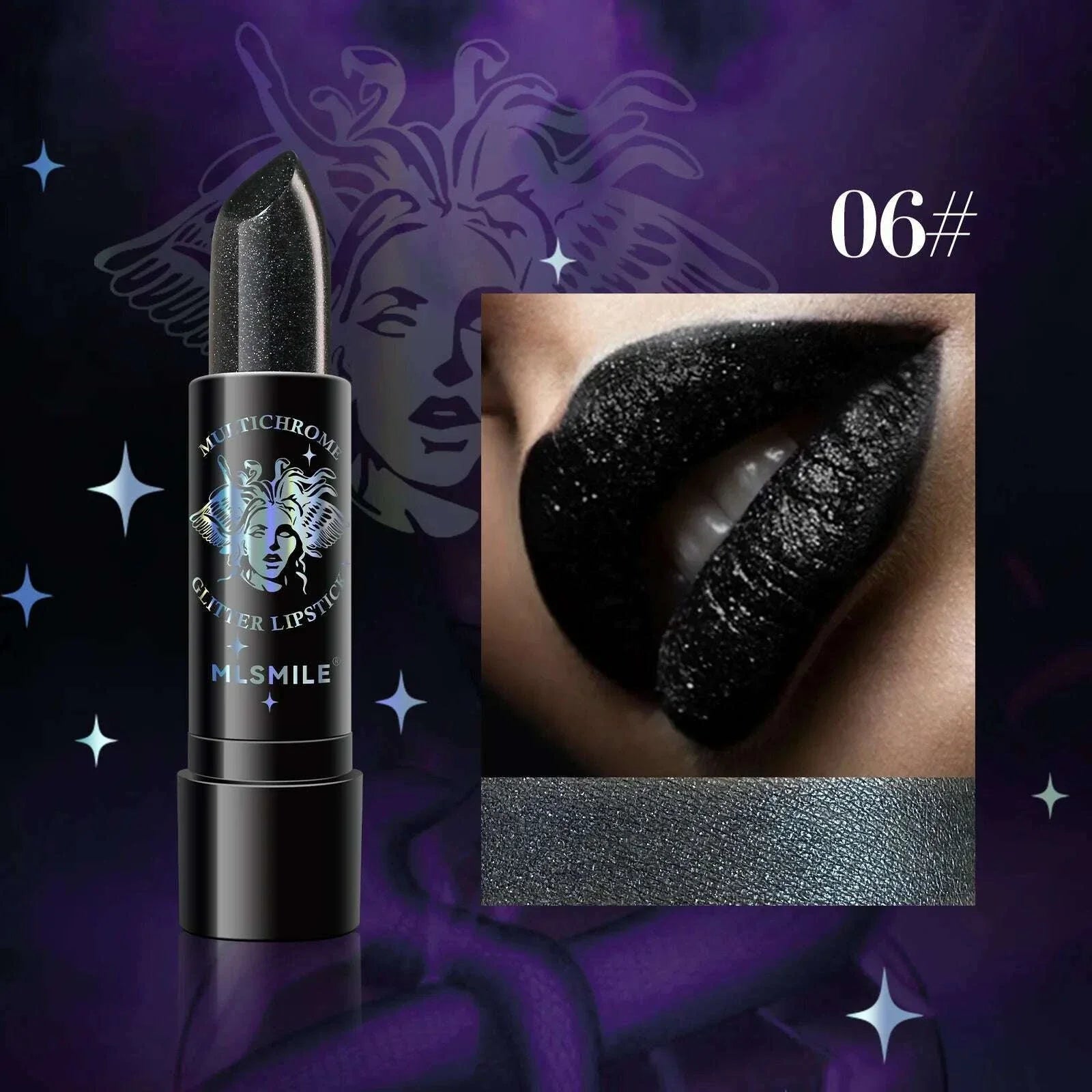 6Colors Glitter Lipstick Waterproof Long Lasting Diamond Pearlescent Metallic Lipstick Black Lipgloss Women Lips Makeup Cosmetic