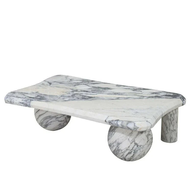 Marble coffee table with large white color, Nordic marble in the living room, small apartment simple household coffee table