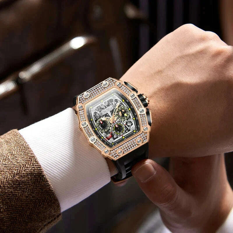 Unique Fashion Design Diamond Inlaid Men's Watch ONOLA Luxury Full-automatic Mechanical Waterproof Tape Watches Men clock
