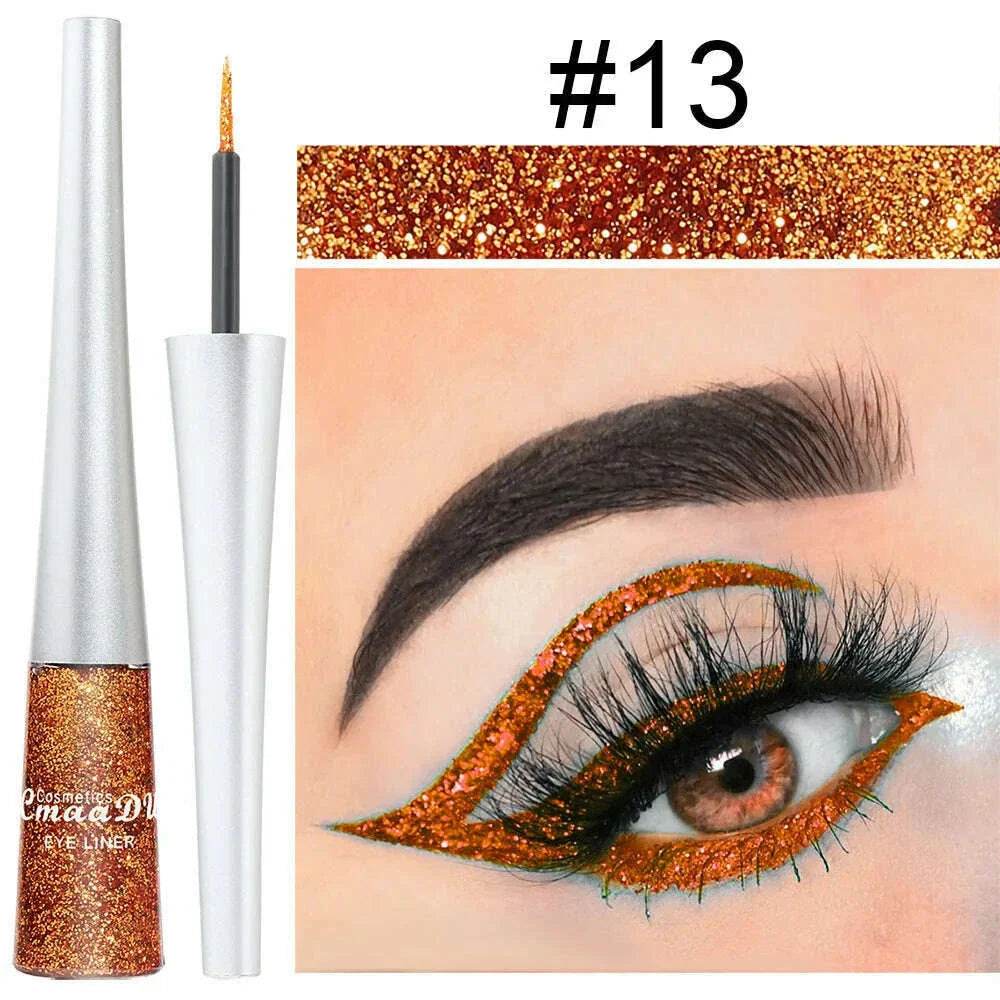 Glitter Liquid Eyeliner Pearlescent Diamond Eyeshadow 16 Color Sequins Blue Silver Pink Rose Gold Mini Fine Brush Eyeline Makeup