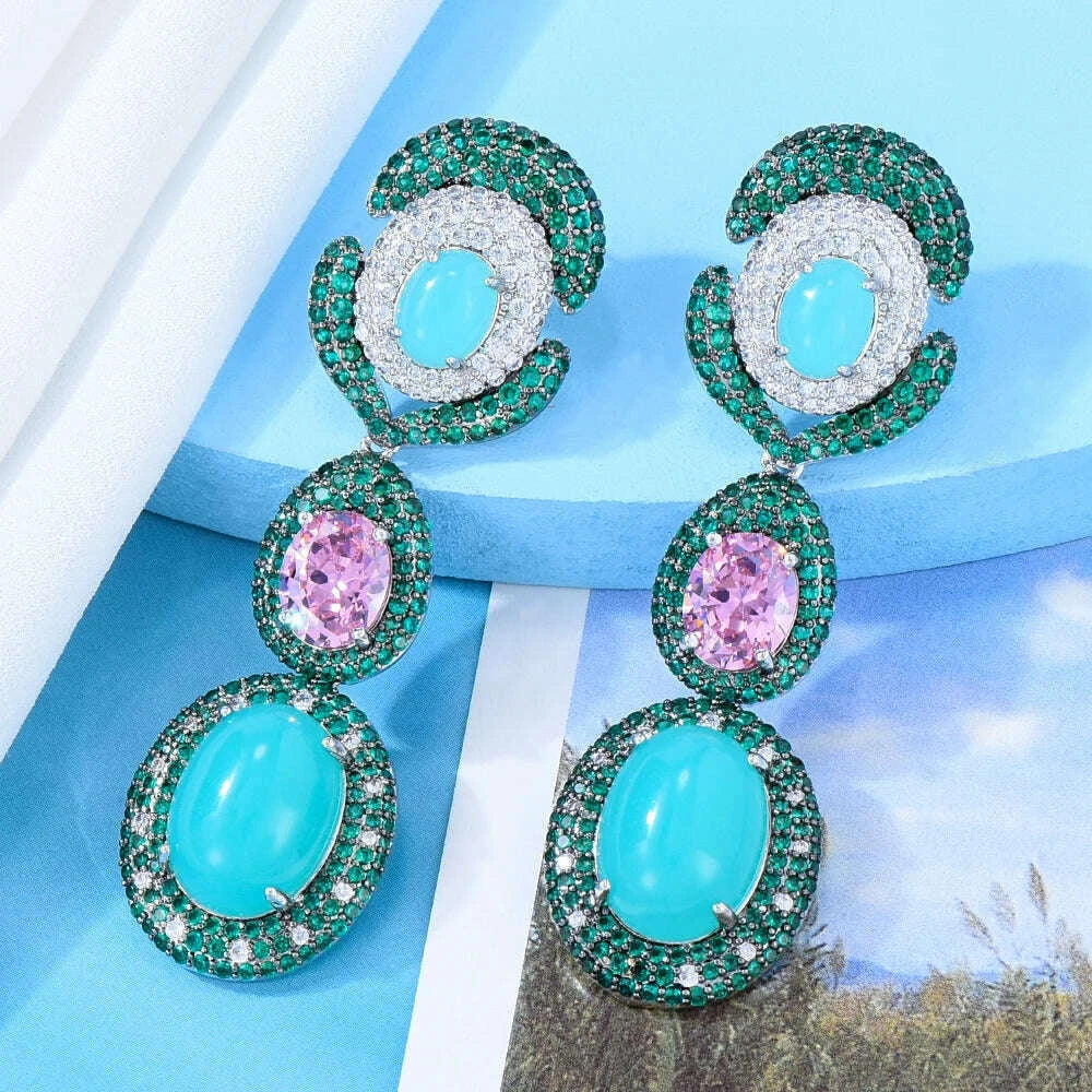 GODKI NEW Luxury Green Waterdrop African Earring For Women Wedding Party Indian Dubai Bridal Jewelry boucle d'oreille femme Gift