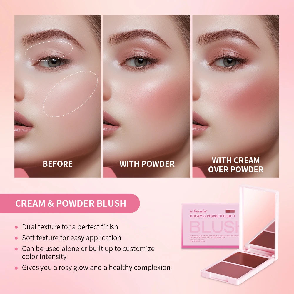 2in1 Cream & Powder Blush Matte Dewy Rosy Blush Makeup Pan Long-lasting Wearing High Pigment Natural Matte Blush Palette