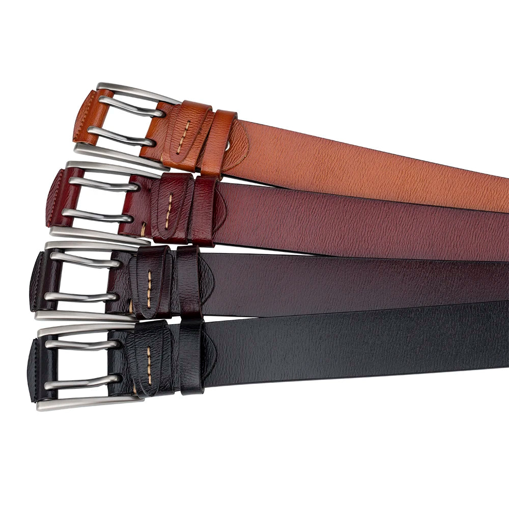 Men's Double Pin Buckle Genuine Leather Belt Casual 4.1cm
