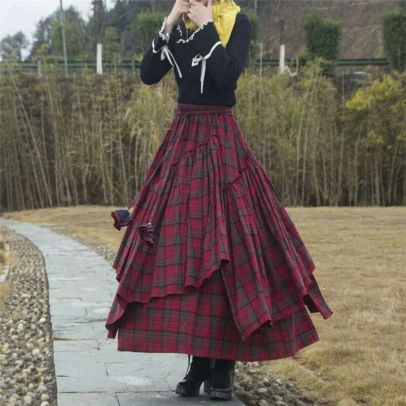 Women's Skirt 2022 Spring Autumn Winter New Plaid Skirts Elastic Waist A-Line Retro Elegant Swing Skirts Female Dance Clothes