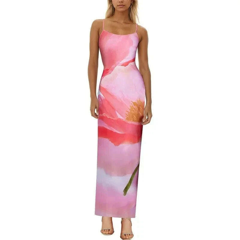 Sexy Tight Floral Print Strapless Dress Spring Summer New Arrival Cross-Border Hot Sale Ins Style Women's Ankle-Length Gown