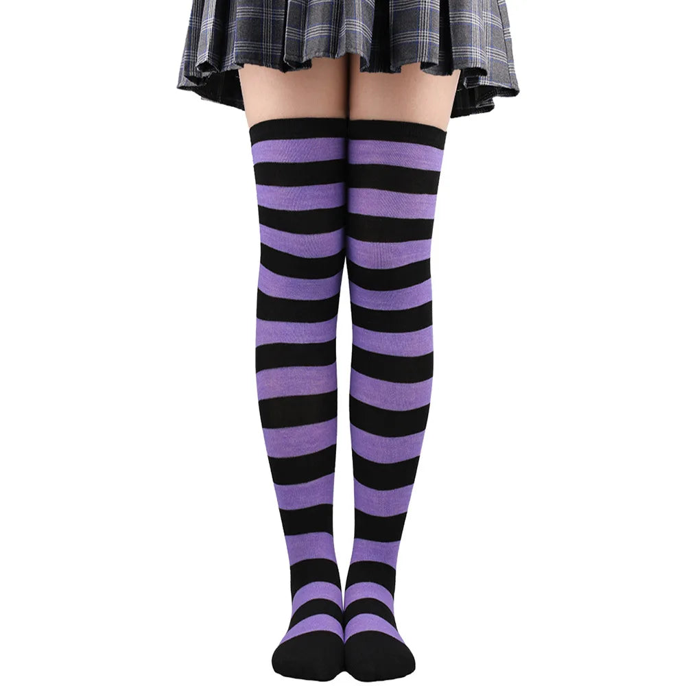 Wide Striped Stockings Women Over Knee High Long Socks Christmas Halloween Cosplay Anime Performance Party Gifts Socks Colorful