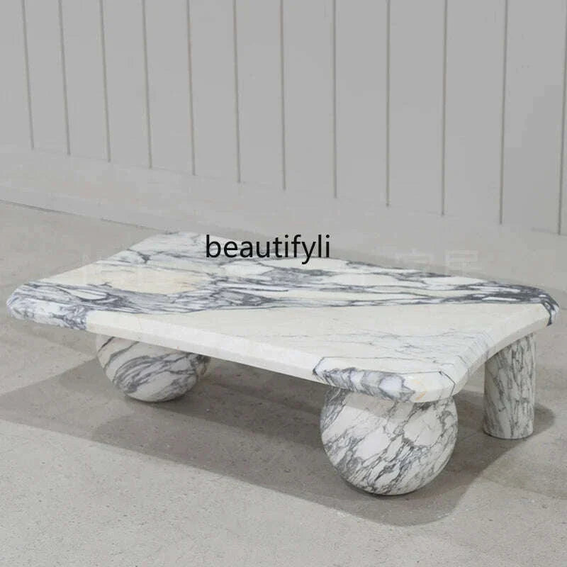 Marble coffee table with large white color, Nordic marble in the living room, small apartment simple household coffee table