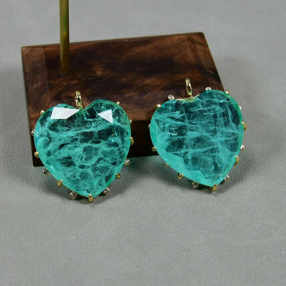 APDGG 2 Pcs Cz Green Crystal Natural Quartz Stone Heart Shaped Gold Plated Pendant DIY Fashion Jewelry Necklace Making DIY