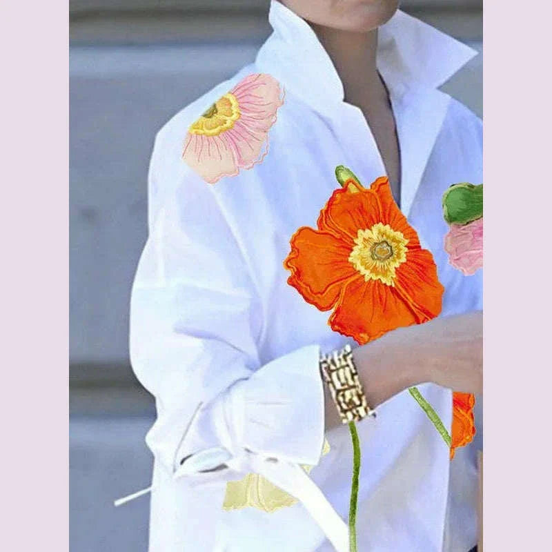 Yeezzi Female Stylish Floral Printed Lapel Shirts 2025 New Spring Long Sleeves Loose Urban Casual Office Blouse Tops For Women