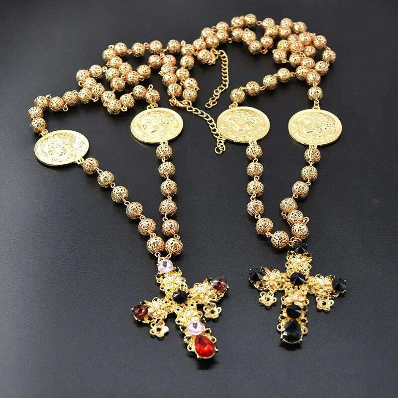 2024 Baroque Cross Holloway crystal antique necklace, fashion show premiere palace-style women's necklace, sweater chain
