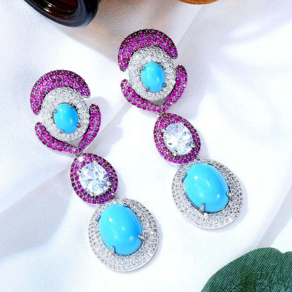 GODKI NEW Luxury Green Waterdrop African Earring For Women Wedding Party Indian Dubai Bridal Jewelry boucle d'oreille femme Gift