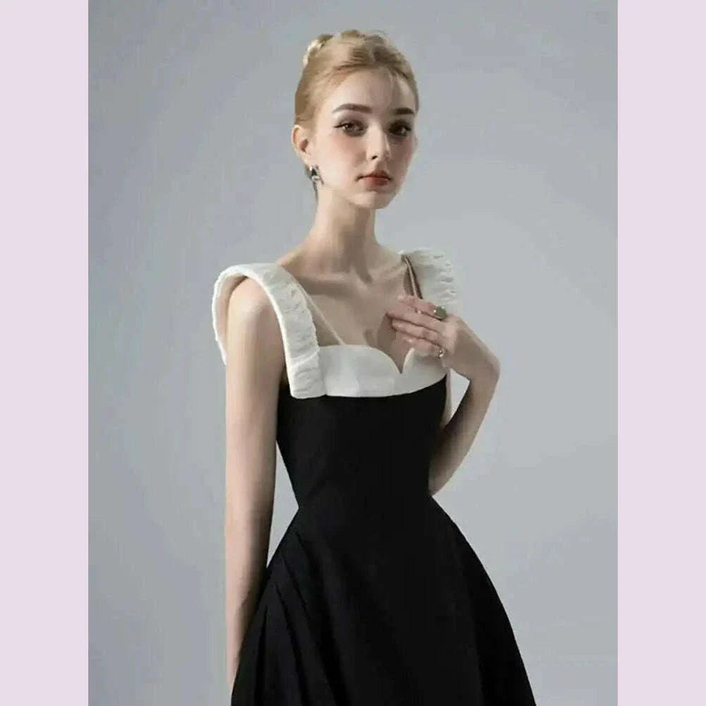 DEAT Elegant Dress Contrast Color Wide Slip Sleeveless A-line Backless Women's Evening Dress 2025 Spring New Fashion 13DB4369