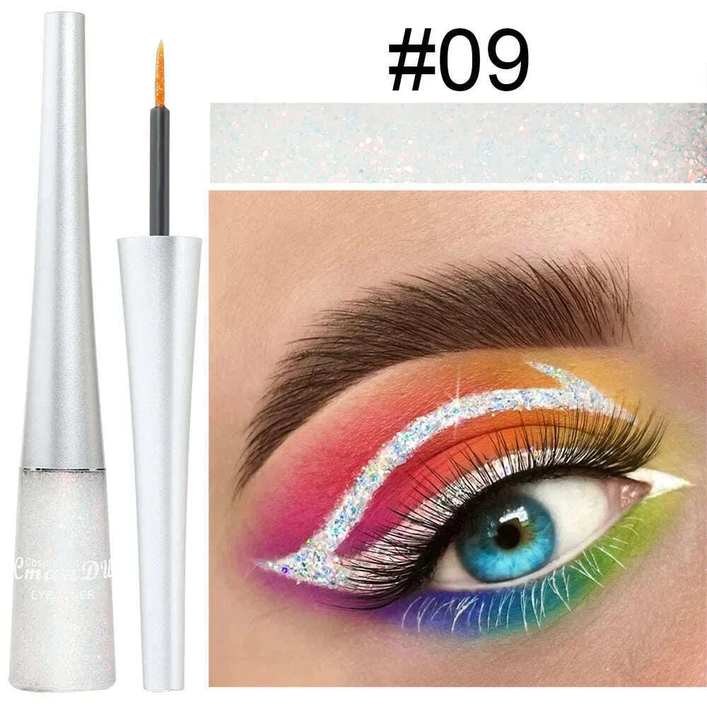 Glitter Liquid Eyeliner Pearlescent Diamond Eyeshadow 16 Color Sequins Blue Silver Pink Rose Gold Mini Fine Brush Eyeline Makeup