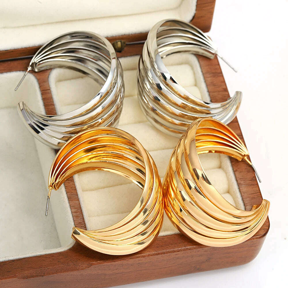 AENSOA European and American Fashion Round Circle Twist Hoop Metal Earrings for Women New Punk Style Gold Color Retro Earring