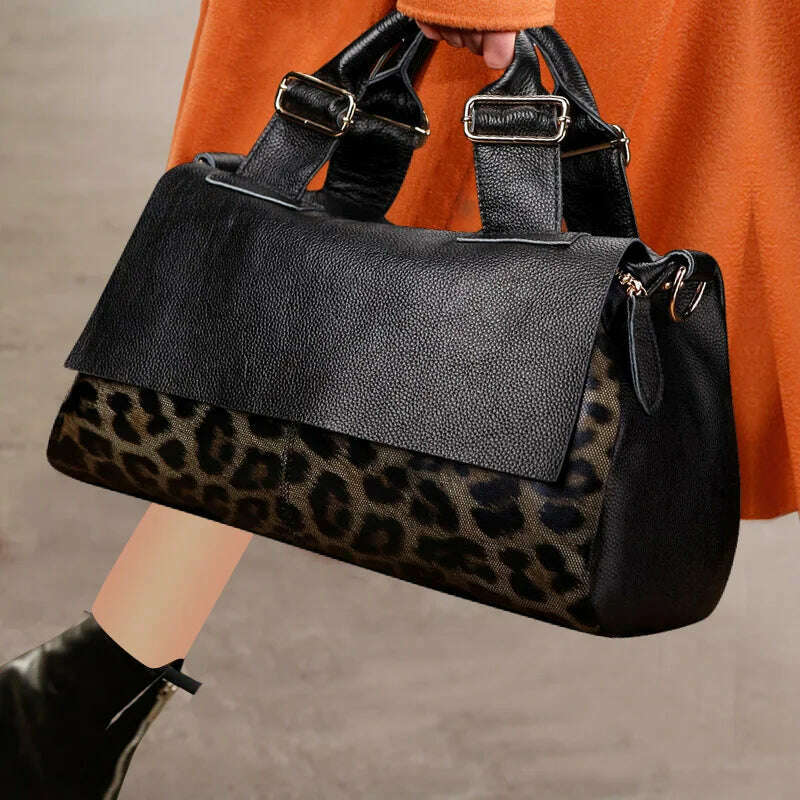 Aidrani Classic Leopard Pattern Genuine Leather Women's Bag Large Capacity Women's Handbag Cowhide Casual Shoulder Bag