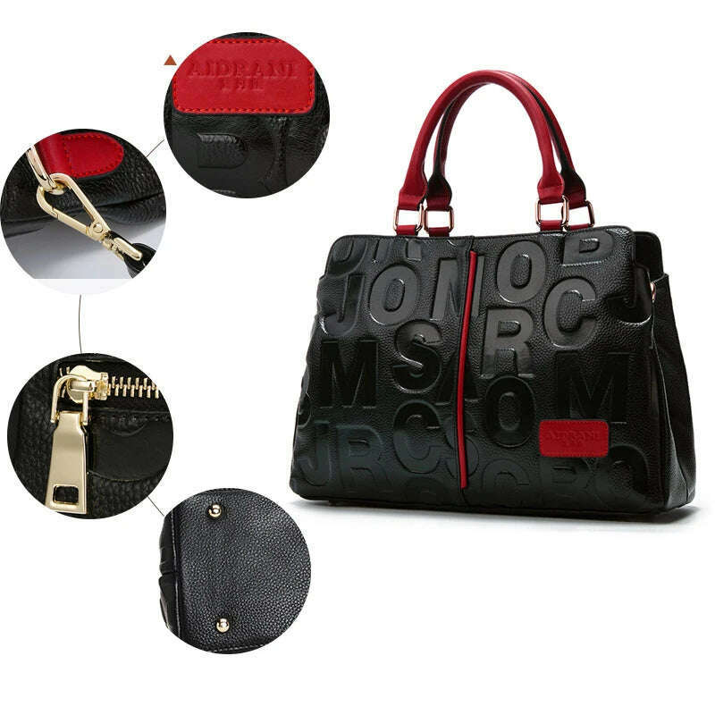 Aidrani Fashionable women's large capacity handbag with letter design, made of 100% cowhide material,