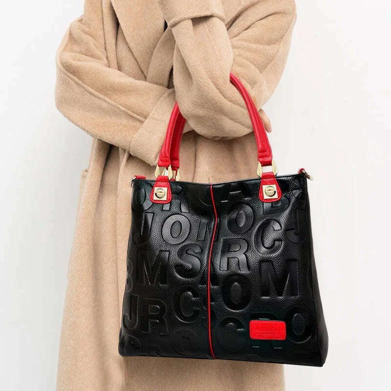 Aidrani Fashionable women's letter printed handbag made of high-quality cowhide a large capacity portable commuting bag